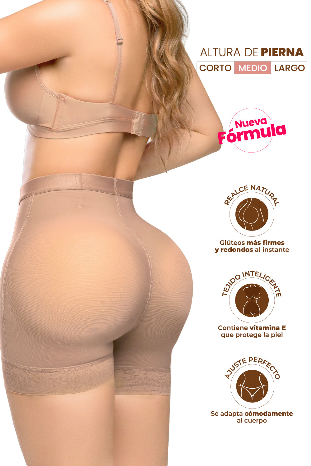 - Panty Ultrainvisible SMI4000 ATRACTIVA con encaje y control abdominal
- Vista posterior de panty moldeador con realce natural y efecto redondeado
- Detalle de encaje funcional y ajuste invisible del SMI4000