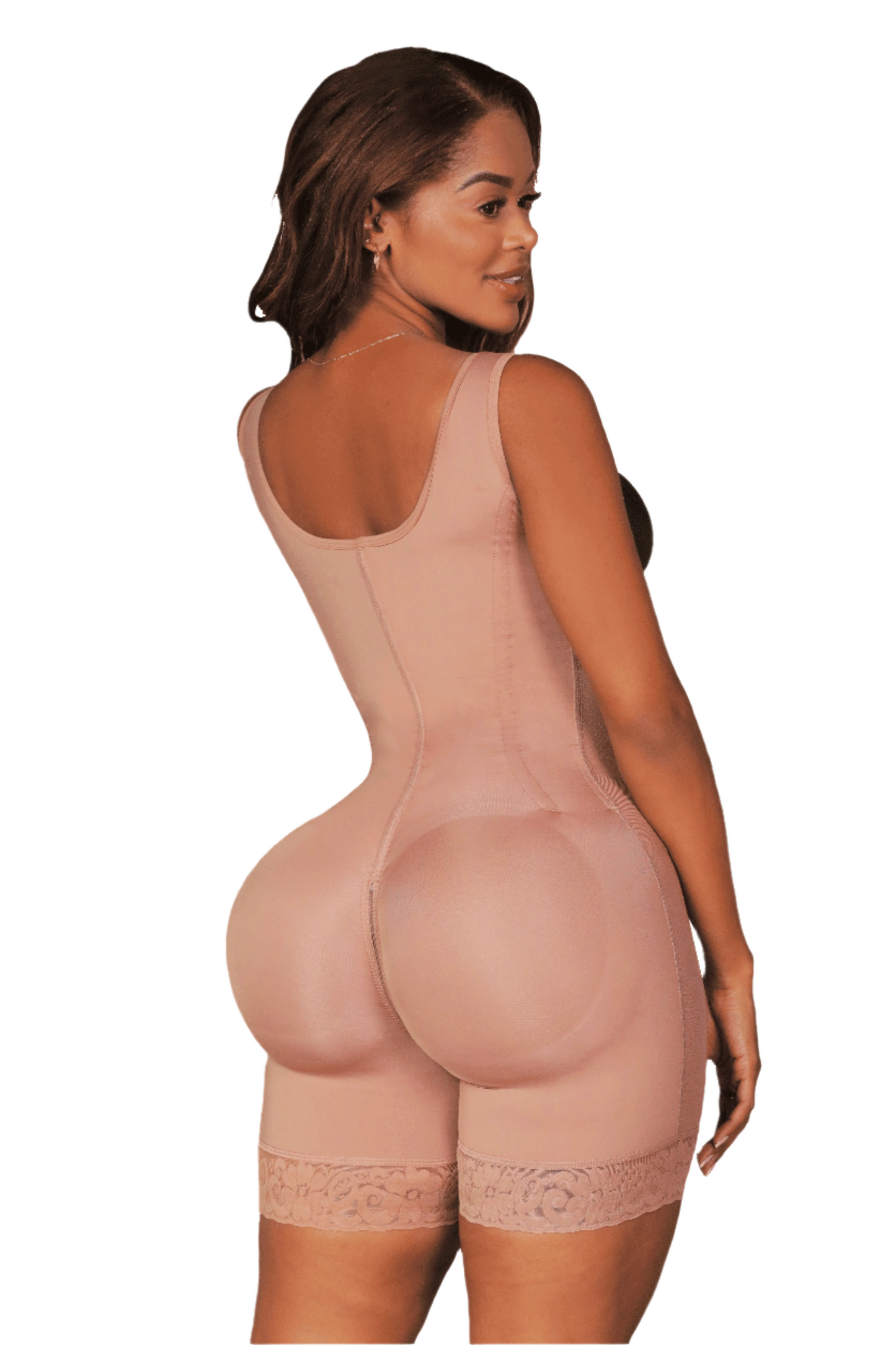 '- Faja SMI7143 LA VOLUPTUOSA media pierna con efecto lipo y triple lifting
- Detalle frontal con broches y estructura con varillas de moldeo
- Vista posterior sin costuras y panty incluido