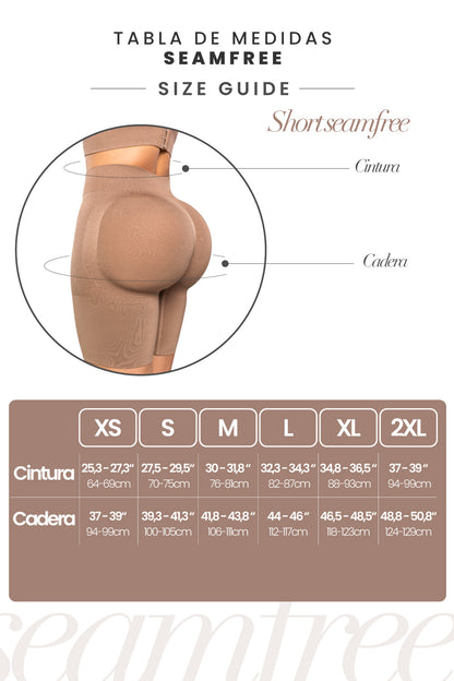 - Short moldeador invisible SMI04052 con cintura alta
- Diseño Seamfree con compresión media en abdomen
- Efecto lifting natural en la parte posterior